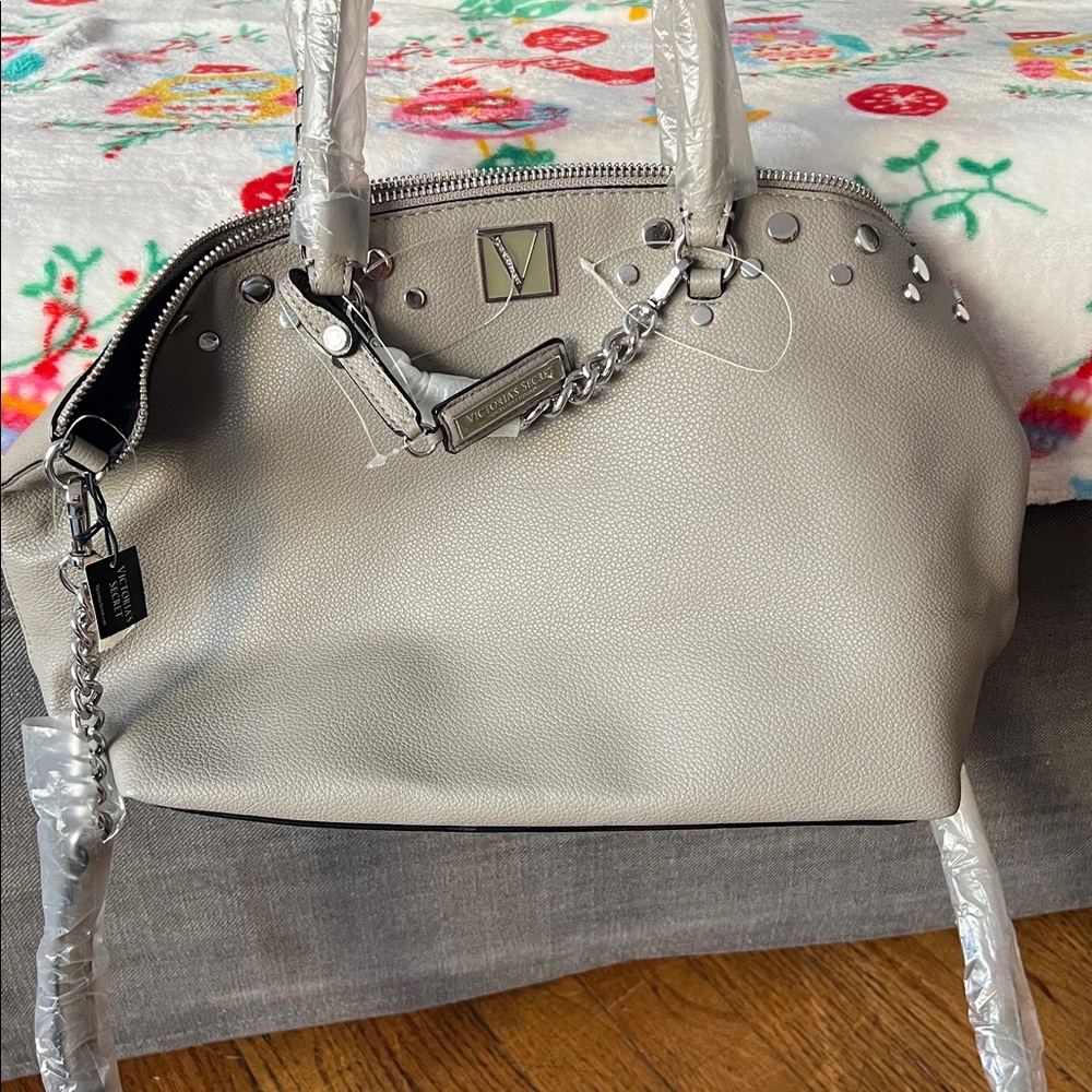 Victoria's Secret Gray Shoulder Bag with Chain Detail